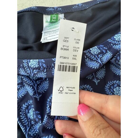 J.Crew Navy Bouquet Block Print String Bikini Bottom With Side Ties Size XXL - Picture 7 of 7